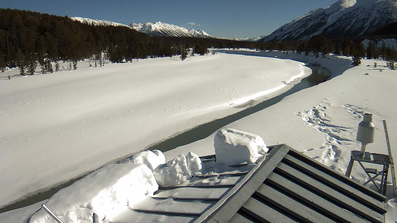 River covered in ice and snow near Downton Lake BC